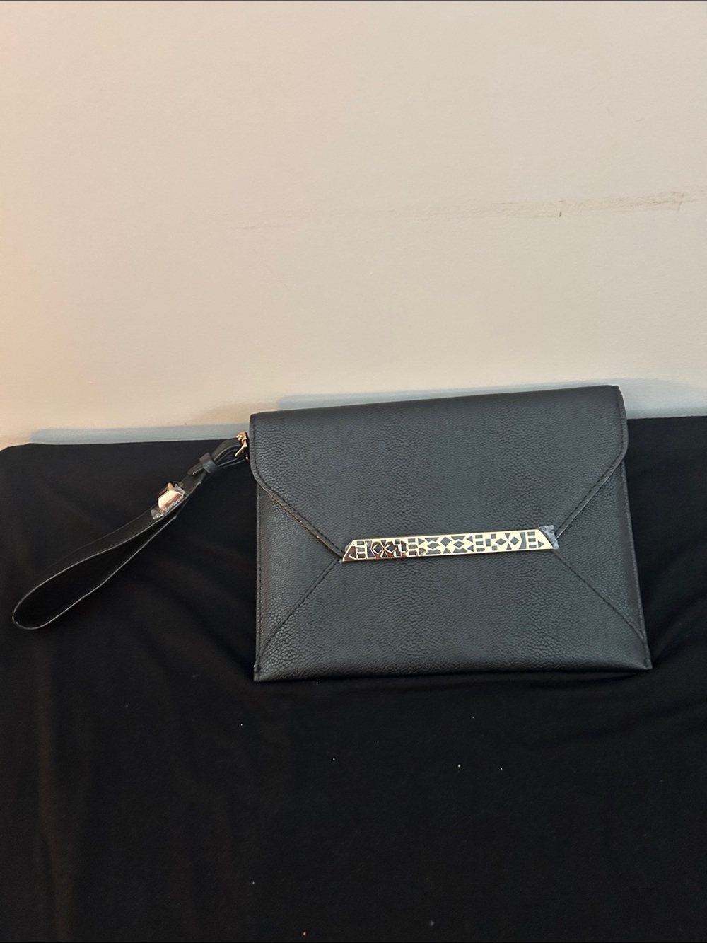 Stella & Dot Black Envelope Clutch with Gold Accent